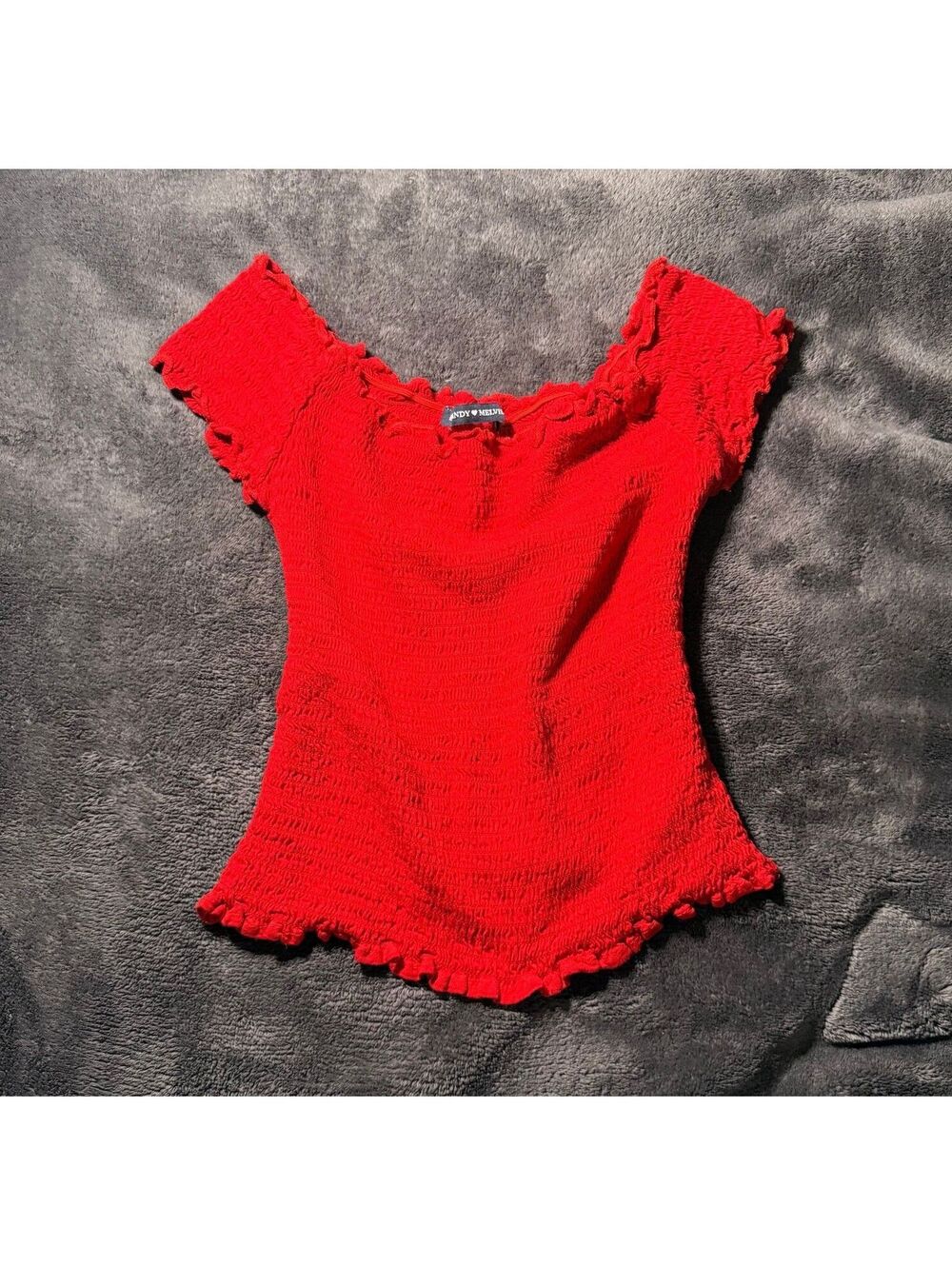 Brandy Melville Red Smocked Off-Shoulder Top